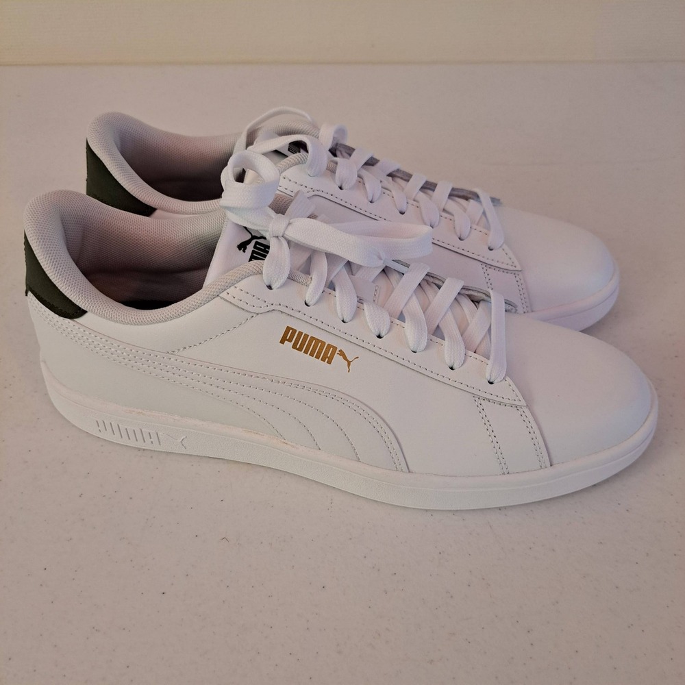 Puma ACE Court Shoe Mens 10.5 White Low Top Gold Logo Sneaker 1957396